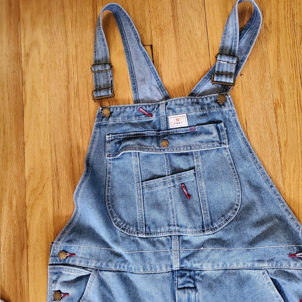 HISEA Mens Denim Bib Overalls Lt Wash Workwear Utility Carpenter Jeans NWT 38/32
